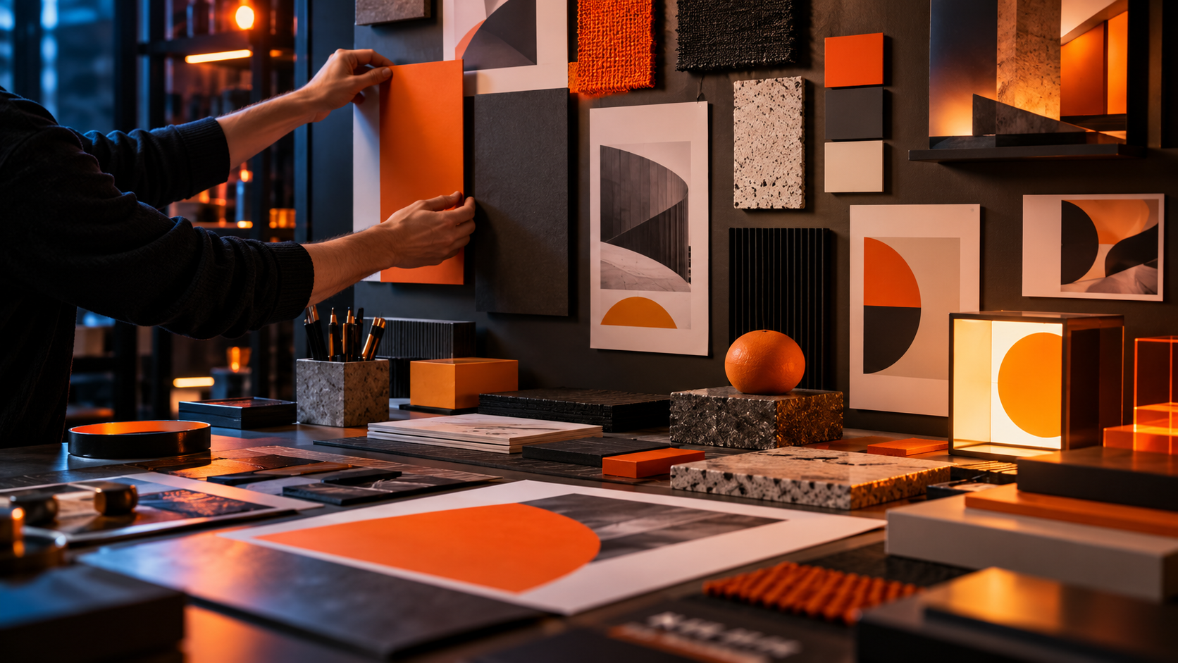 Construcción de identidad visual con materiales y formas de marca