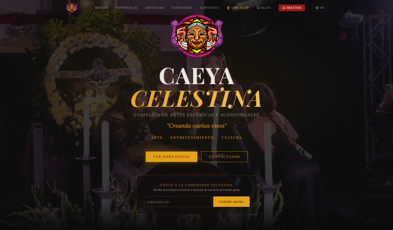 Página principal de Caeya Celestina con su identidad visual y navegación