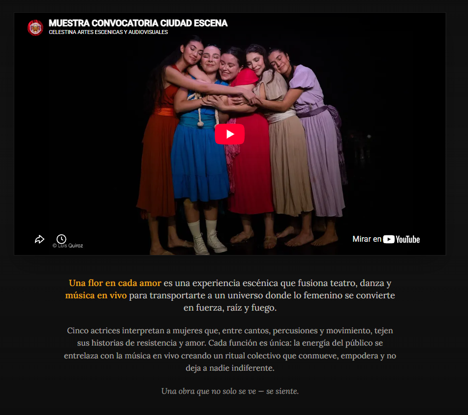 Sección audiovisual de la obra Una flor en cada amor
