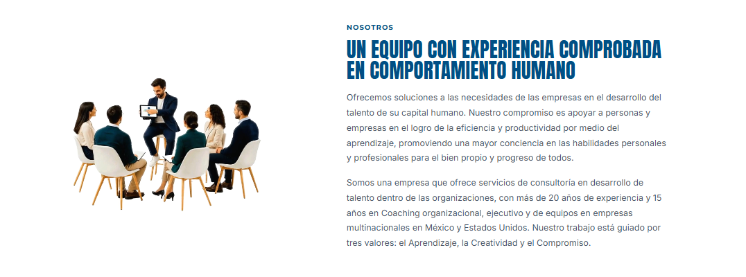 Sección Nosotros de Inspiring Talent y su equipo de experiencia