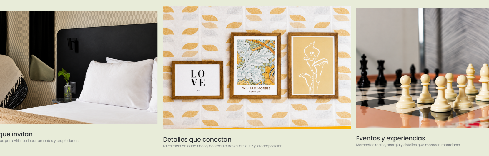 Sección de servicios fotográficos para espacios y experiencias